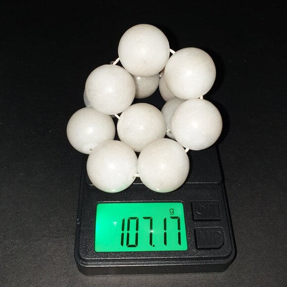 Rare Vintage Natural White Nephrite Jade Bead Bracelet – 20mm Beads, 107.12g - Picture 12 of 12